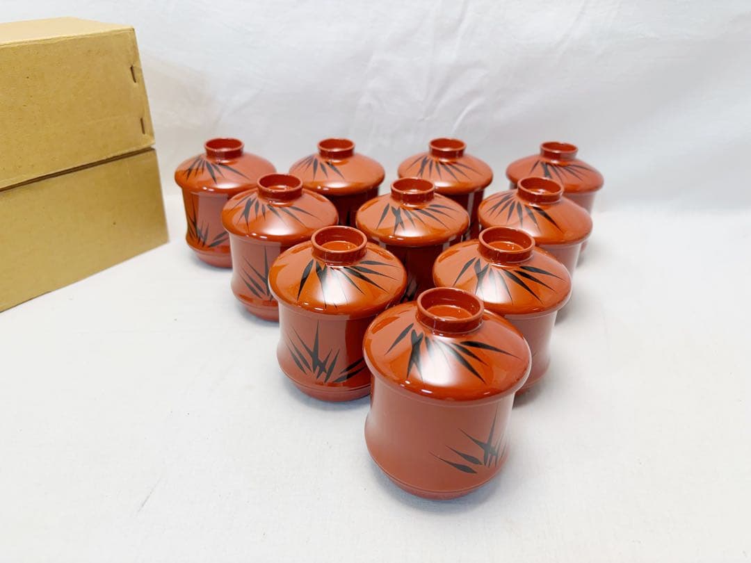 懐石道具 木製朱塗 箸洗 5客揃 竹蒔絵 内黒 竹形