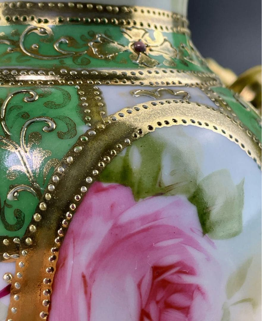 希少】オールドノリタケ 薔薇紋 ジュエル 金点盛り ビーディング 花瓶