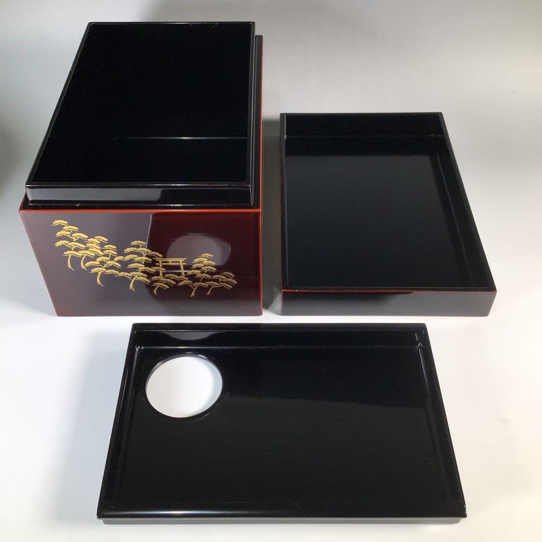 Ｎ８７２　茶箱　『溜塗』『松橋蒔絵』『黄交趾茶器三点揃』　紙箱　茶道具