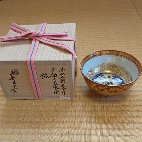 A 108 金蘭手 鳳凰絵 ・ 永楽和全作 ( 未使用品 ) 色絵金襴手