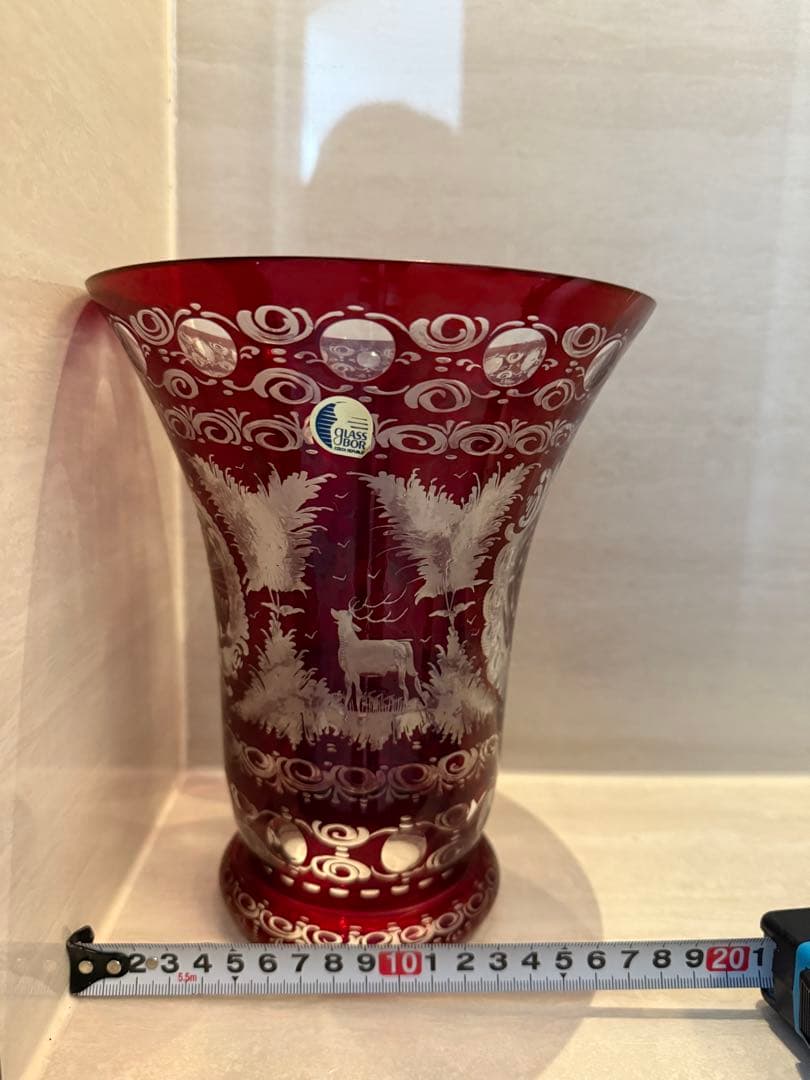 GLASS BOR のガラス製品赤色エッチングガラスフラワーベース