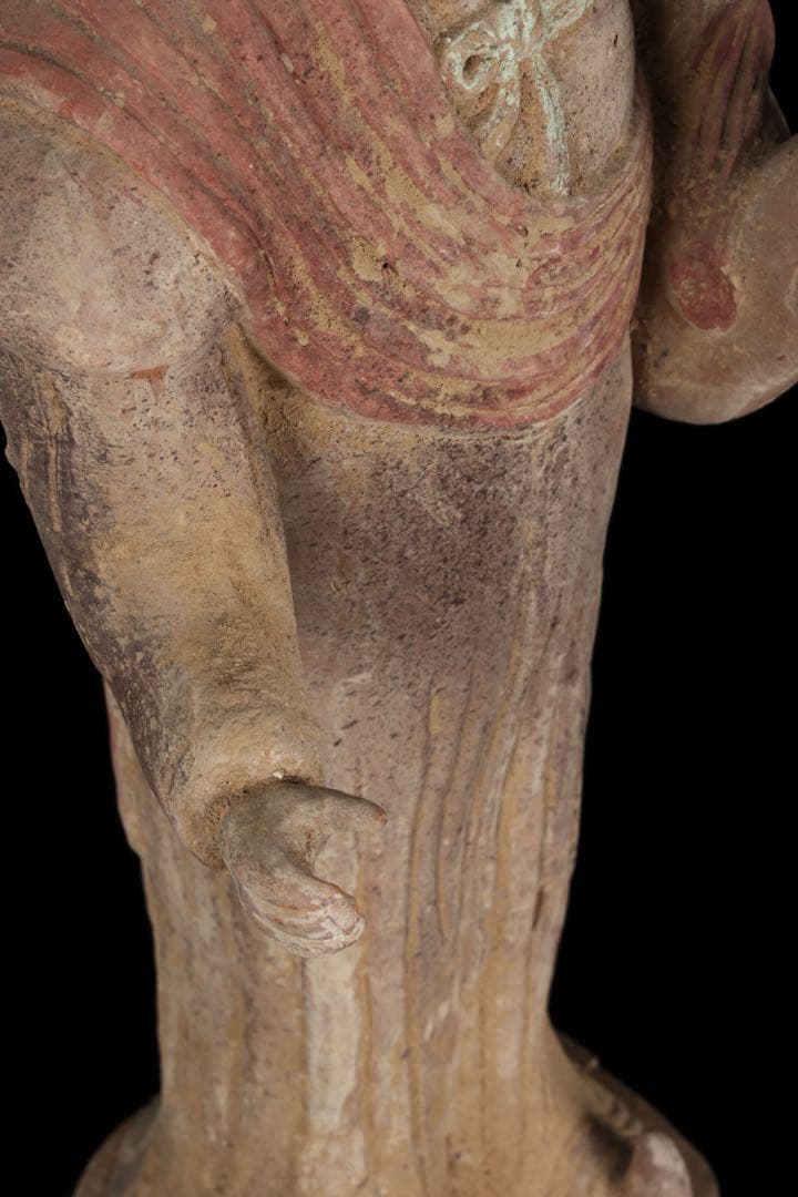 中国古玩】加彩 婦女俑婦人 俑置物 高さ57㎝ 彩色残存 唐