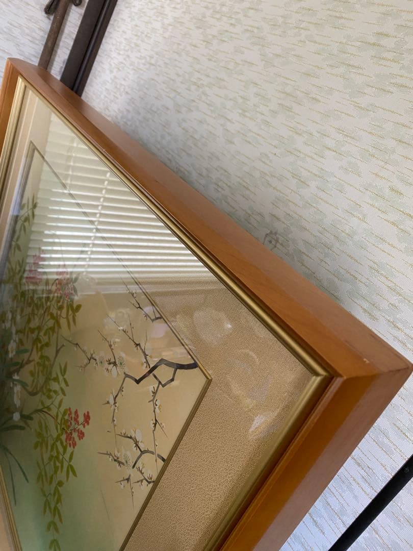 絹本　額縁　南天