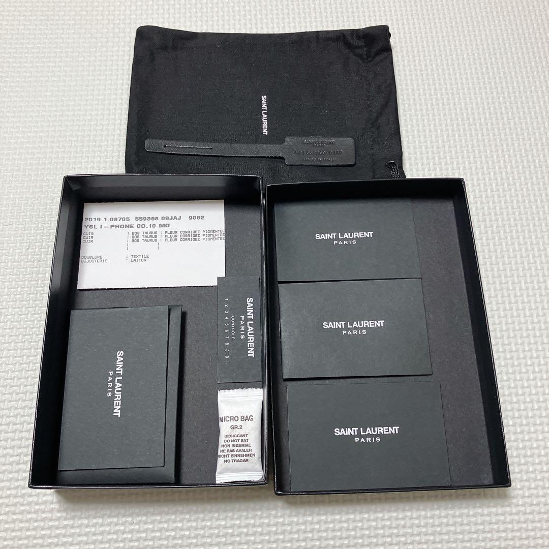希少 SAINT LAURENT スマホ ケース 黒 クロコ型押し 箱袋付き