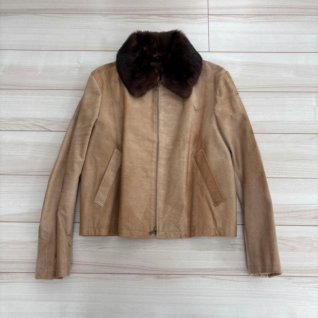 プラダPRADA ハラコJKT レザーJKT ファー付き