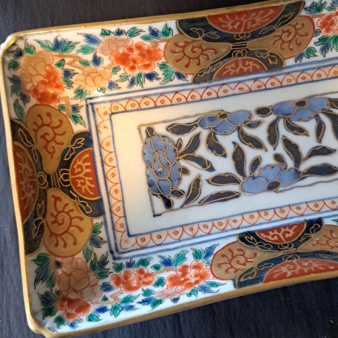 金彩豪華！古伊万里長皿(全5客)」 色絵皿(21×12cm) 2客