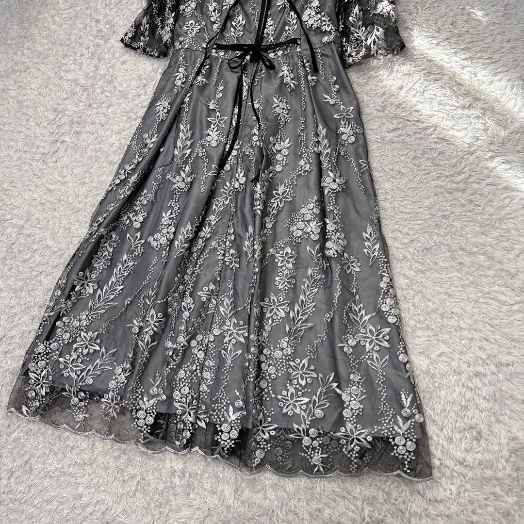 極美品 niana 刺繍レース バックリボン パーティードレス 二次会 Lサイズ