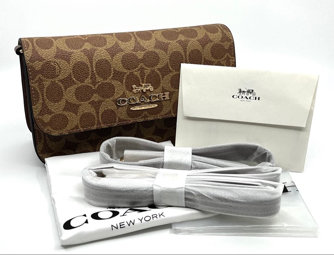 【新品・未使用】COACH フラップ ショルダーバッグ ブラウン シグネチャー