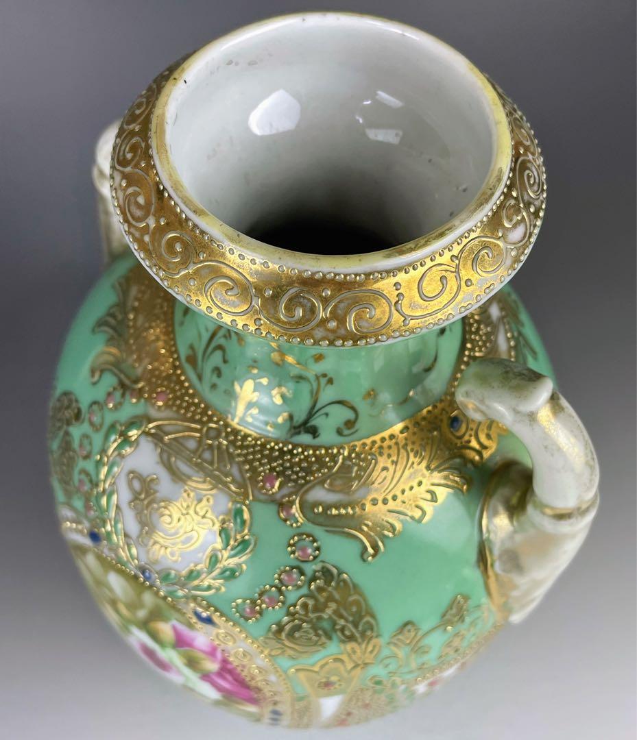 大型】オールドノリタケ 26㎝ アールヌーボー 薔薇紋花瓶 ジュエル