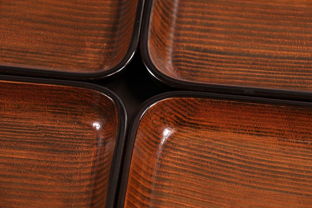 CL76 能登輪島塗 蔦金蒔絵 欅地 木地呂塗 足付四方膳 五客 木製漆器