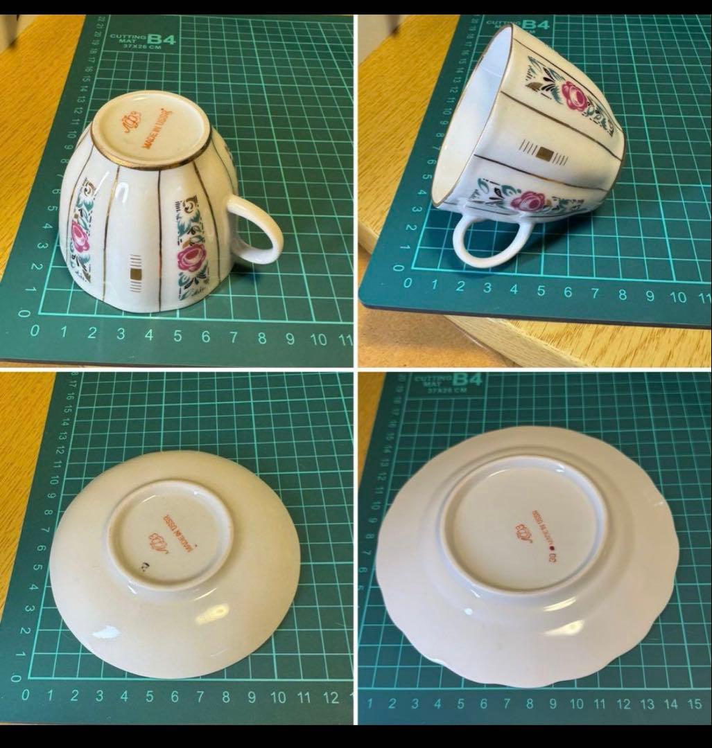 アンティーク ソビエト ロモノーソフ ピンク花柄カップ＆ソーサーと