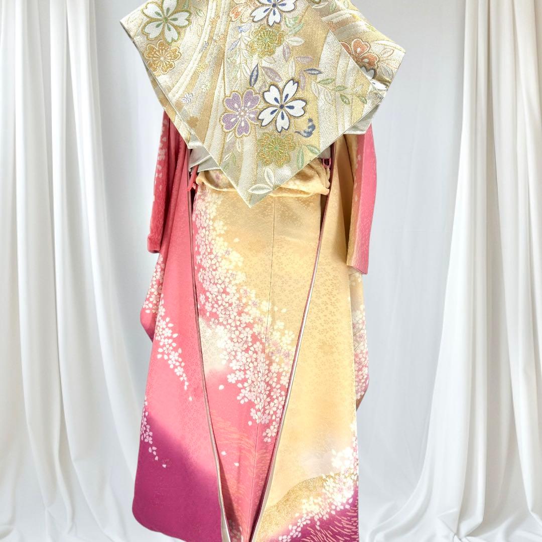 逸品 振袖7点フルセット 京都きもの友禅 桜尽くし 正絹 成人式 結婚式