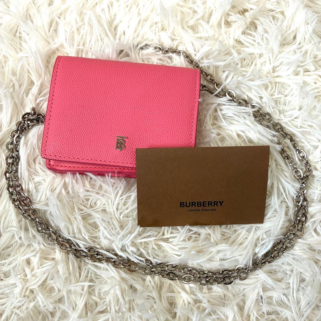 【未使用級】バーバリー 現行TBロゴ チェーンウォレット 可 ミニ財布 レザー