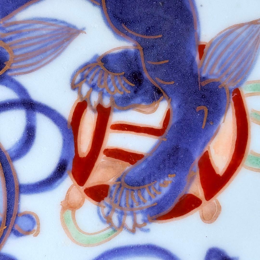 古伊万里 染錦唐獅子文皿 冨貴長春 共箱 名品 直径20.3㎝ 人気の図柄