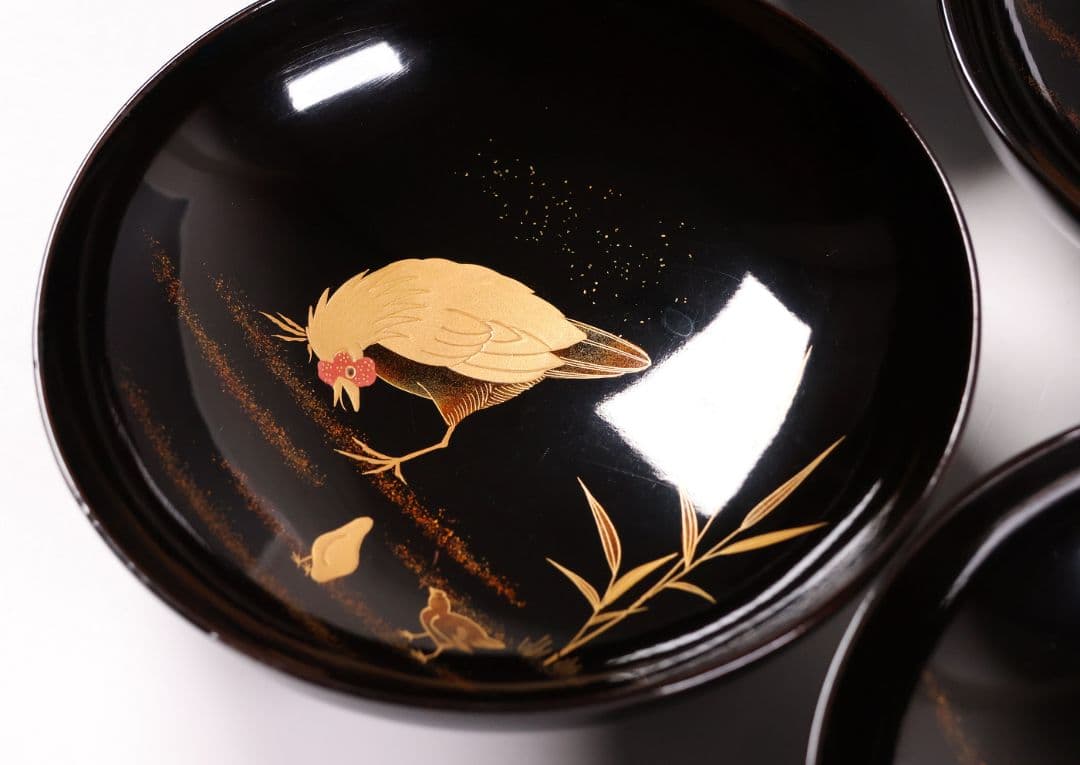 NAO BJ005 時代輪島塗 四君子金蒔絵 吸物椀 五客 高盛 切金 BJ005 時代 【