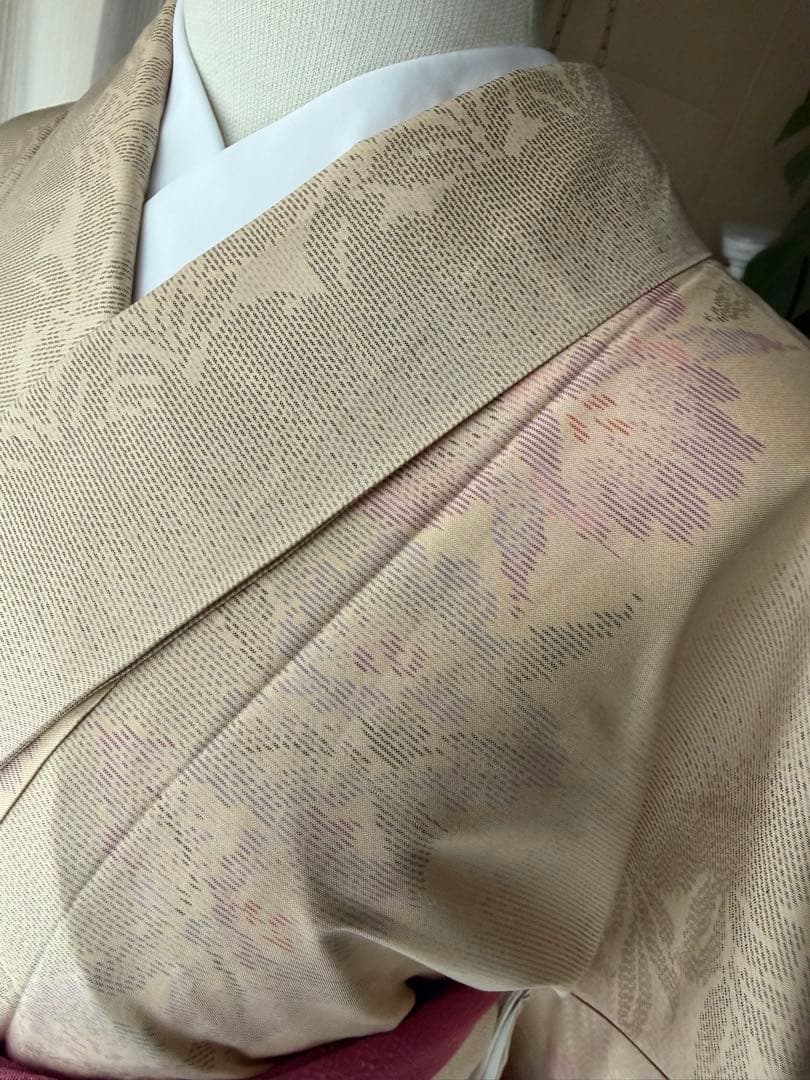 memeko様専用 正絹 白大島紬小紋 ベージュ×グレー×パープル 横双 単品