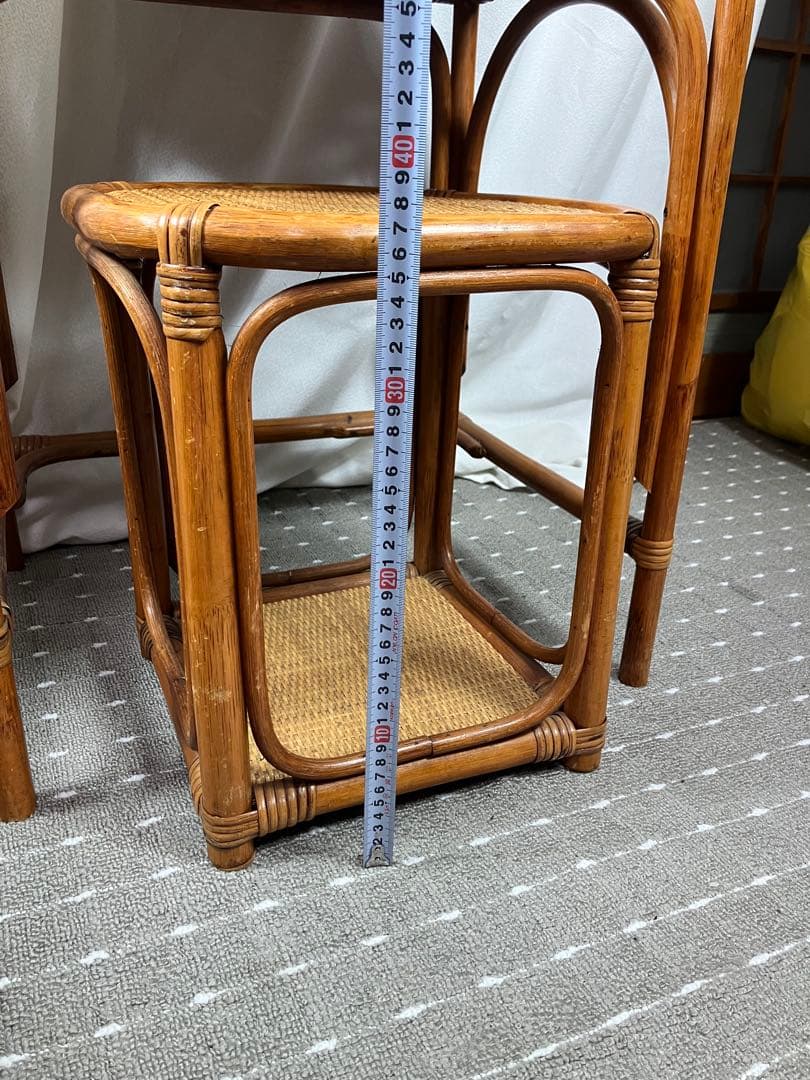 即購入不可 昭和レトロ×天然素材 籐製ミラー付きドレッサー＆スツール