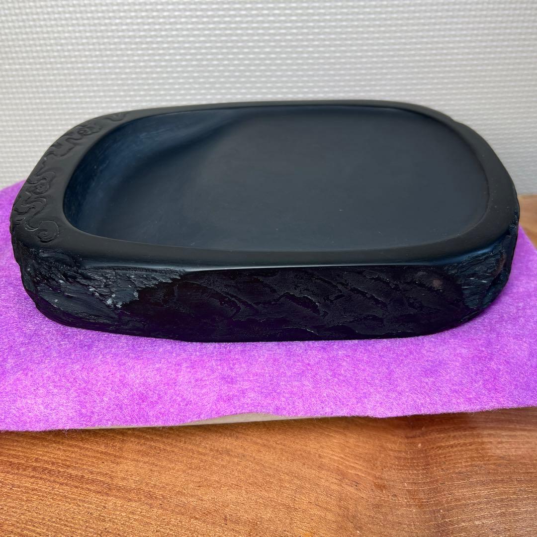 ⭕️雨端硯 名工 12代 雨宮弥兵衛 縁に昇雲を彫刻 程度良い 大型自然硯