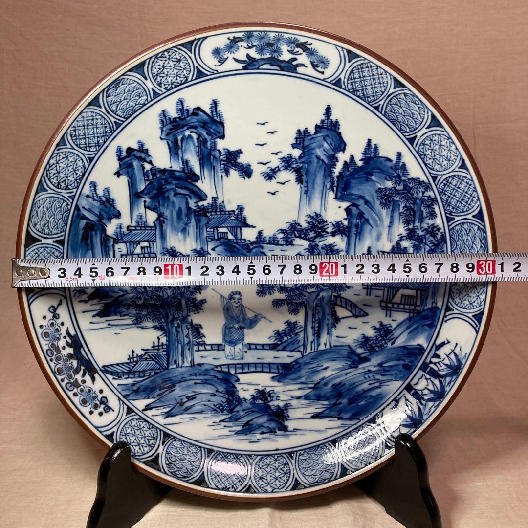 九谷焼 九谷万象 大皿 30.8cm 染付 山水 飾り皿 アンティーク - メルカリ
