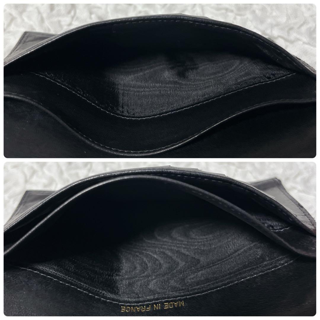 CHANEL ブラック レザー 三つ折り財布 キャビアスキン ギャランティカード