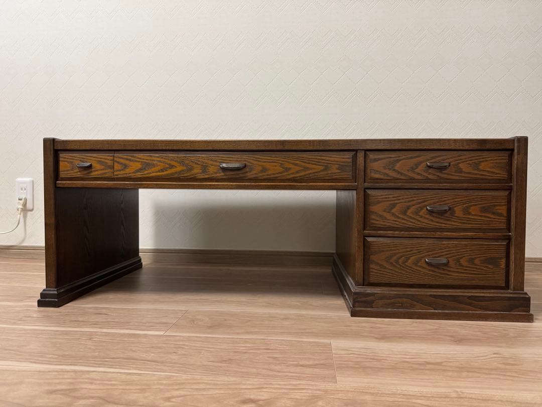 机 文机 座机 ローデスク 座卓 ダークブラウン木製デスク 5引き出し