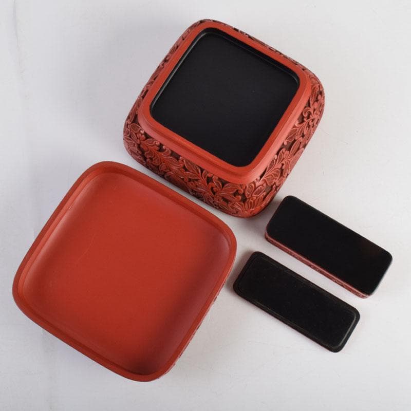 スペード　龍斎作　堆朱　花草文　御菓子器揃　時代二重箱　C　8871A