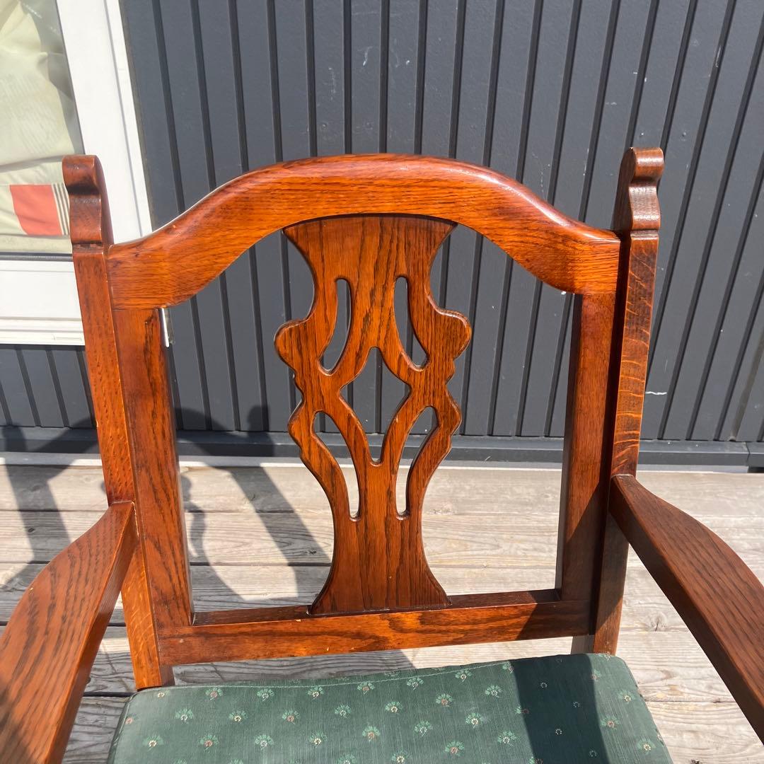 アンティーク 木製椅子 彫刻装飾 アームチェア ダイニングチェア