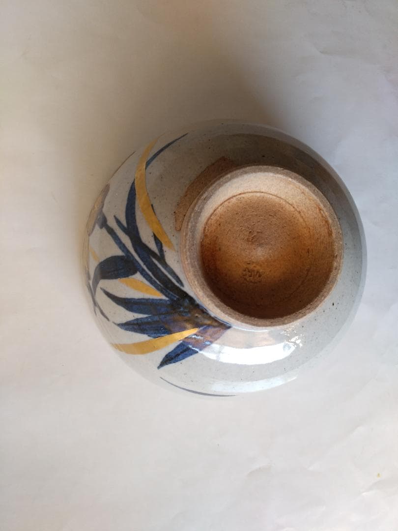 膳所焼 淡海ぜぜ 陽炎園 岩崎新定 金彩 菖蒲ノ絵 茶碗 共