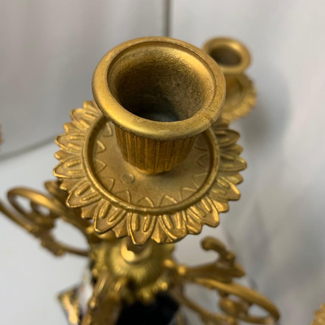 ヴィンテージ伊製コバルトブルー磁器5灯キャンドルスタンド