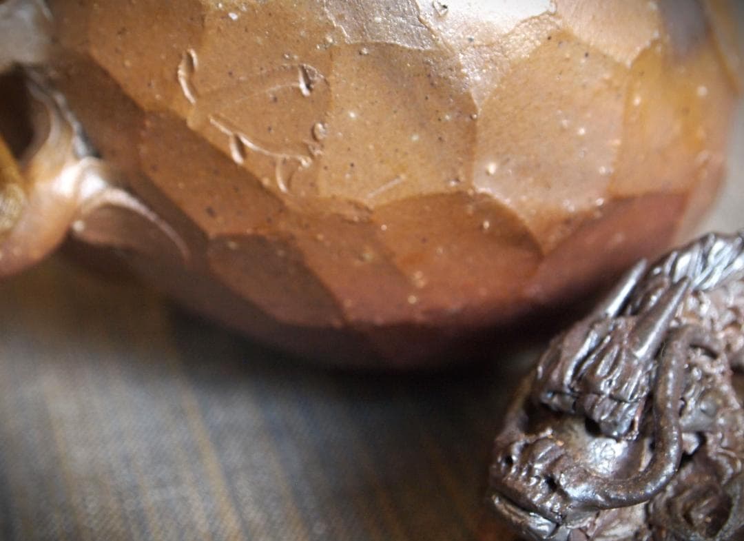 新品☆竹内靖之【師：山本陶秀】備前龍摘み籐手付き面取り