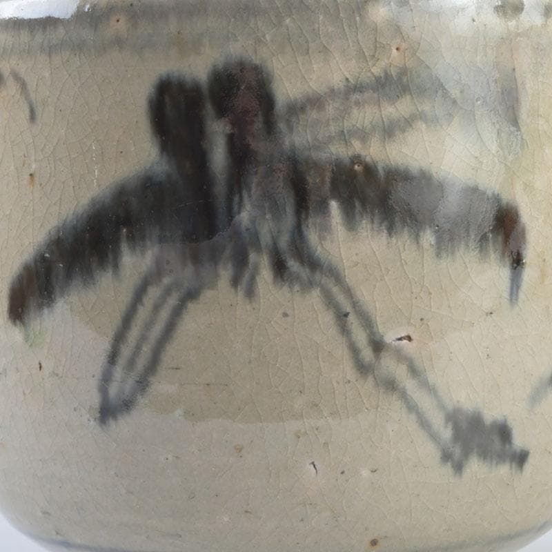 中国 呉須染付 花草昆虫文 茶碗 仕覆・時代箱付 C 9454