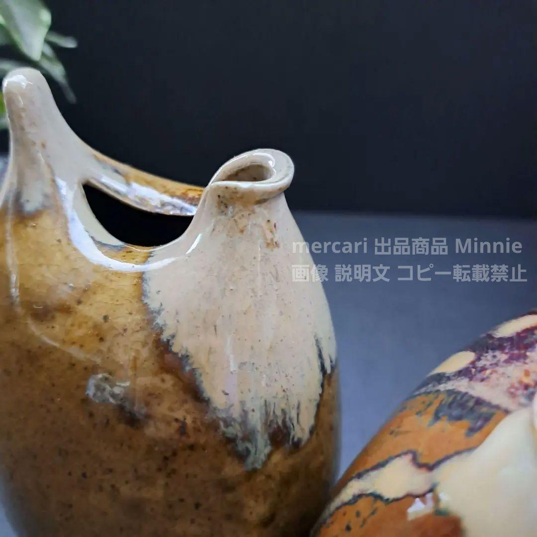 越中瀬戸焼☆「庄楽窯」釋永由紀夫 造☆『雷鳥 徳利』一対☆未使用