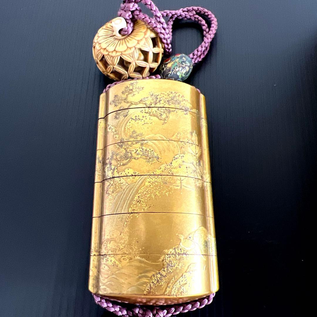 梶川作 極上蒔絵印籠 蓋無木箱付 71g 東Y7-0710⭐︎2F
