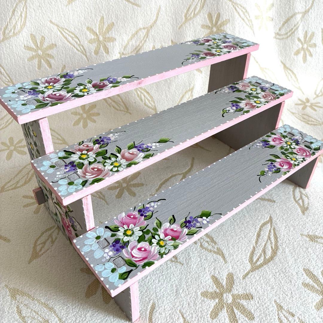 トールペイント 木製3段傾斜シェルフ、キャニスターラック