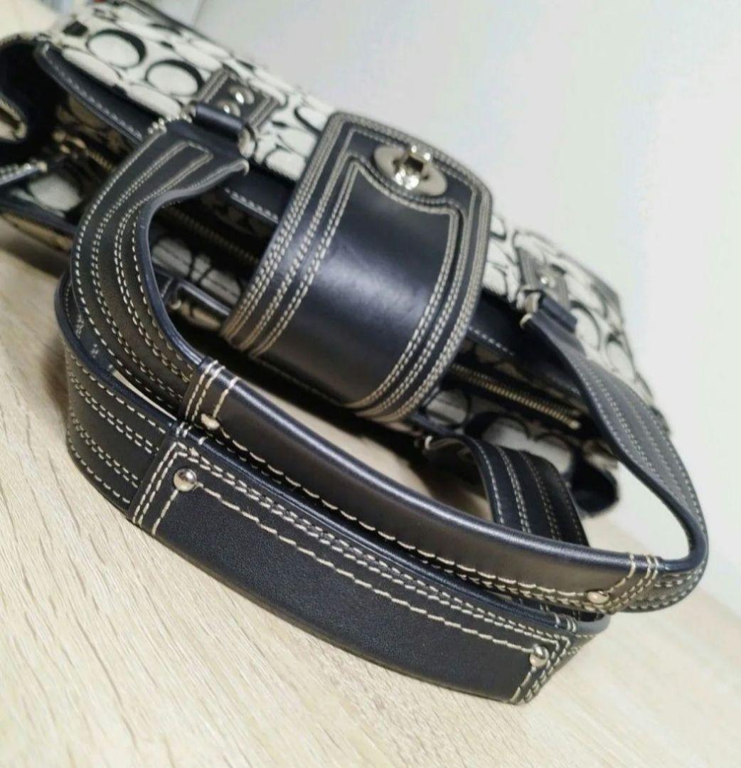 COACH コーチ シグネチャー ハンドバッグ キャンバス レザー ブラック