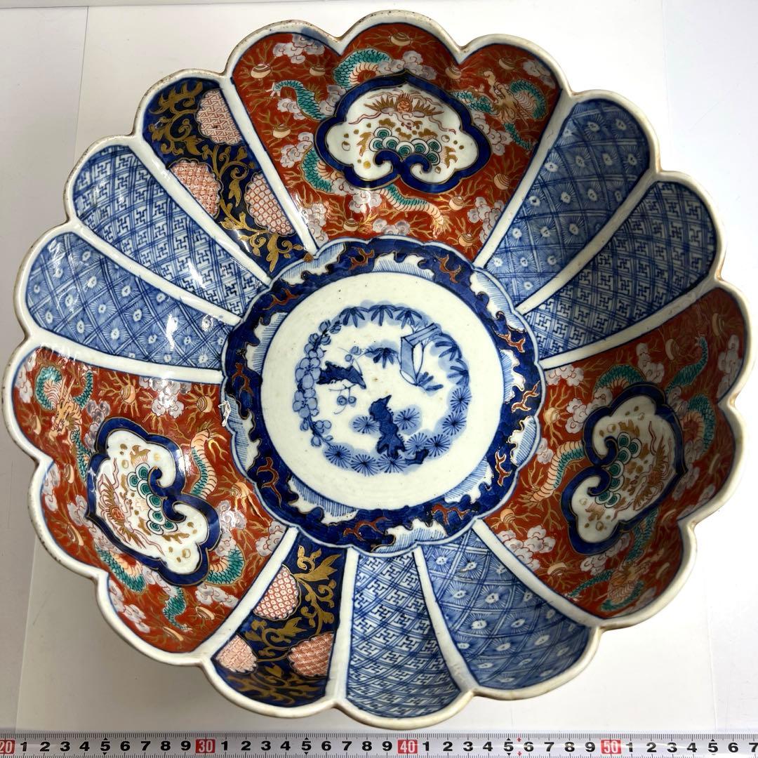 古伊万里 染錦菊割大鉢 幅約30㎝ 東Y7-1113☆