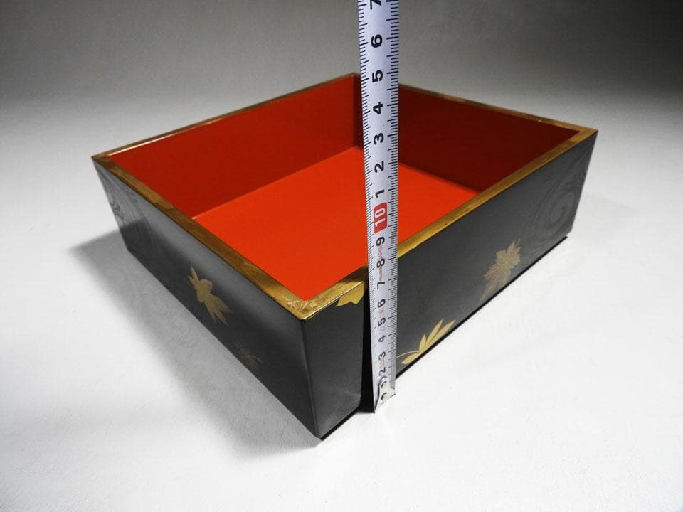 ○五段重 重箱 流水紅葉楓蒔絵 時代 木製漆器 美品 明治 箱