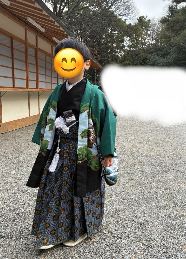 【七五三】羽織　袴　着物　小物セット　５歳　男の子　グリーン　緑