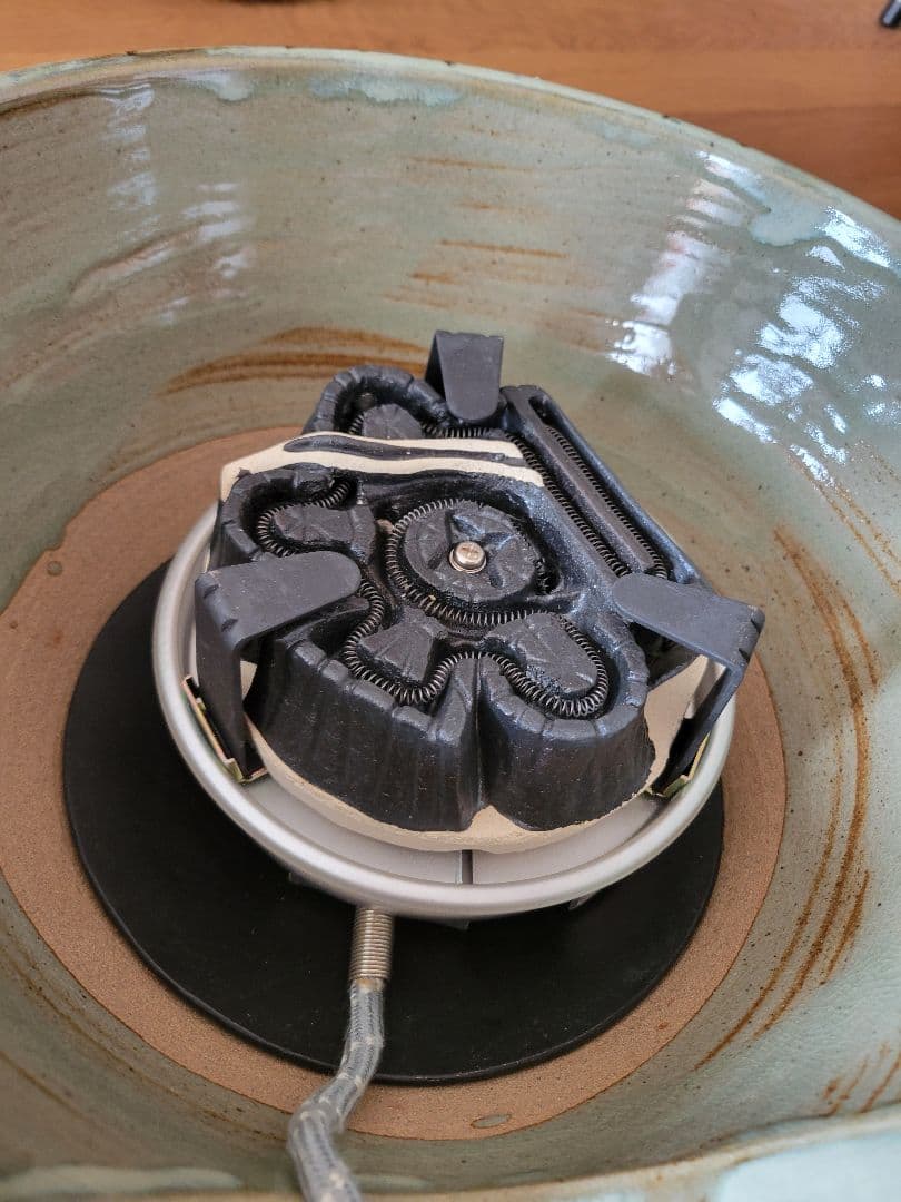 美品 陶器風炉☆電熱器、楡材敷板、特注品金属底板のセット