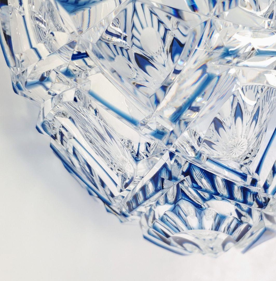 日本工芸会正会員 渡邊 明 作品 切子 藍色被せ 花瓶 【入手困難品】