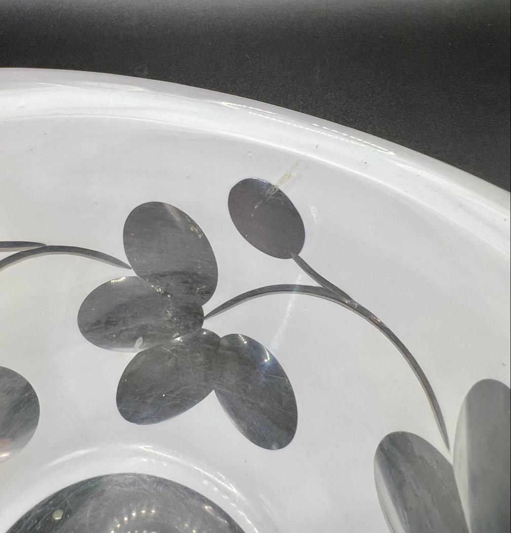 大正ロマン 白被せガラス 切子 盃洗 茶道具 ウランガラス アンティーク