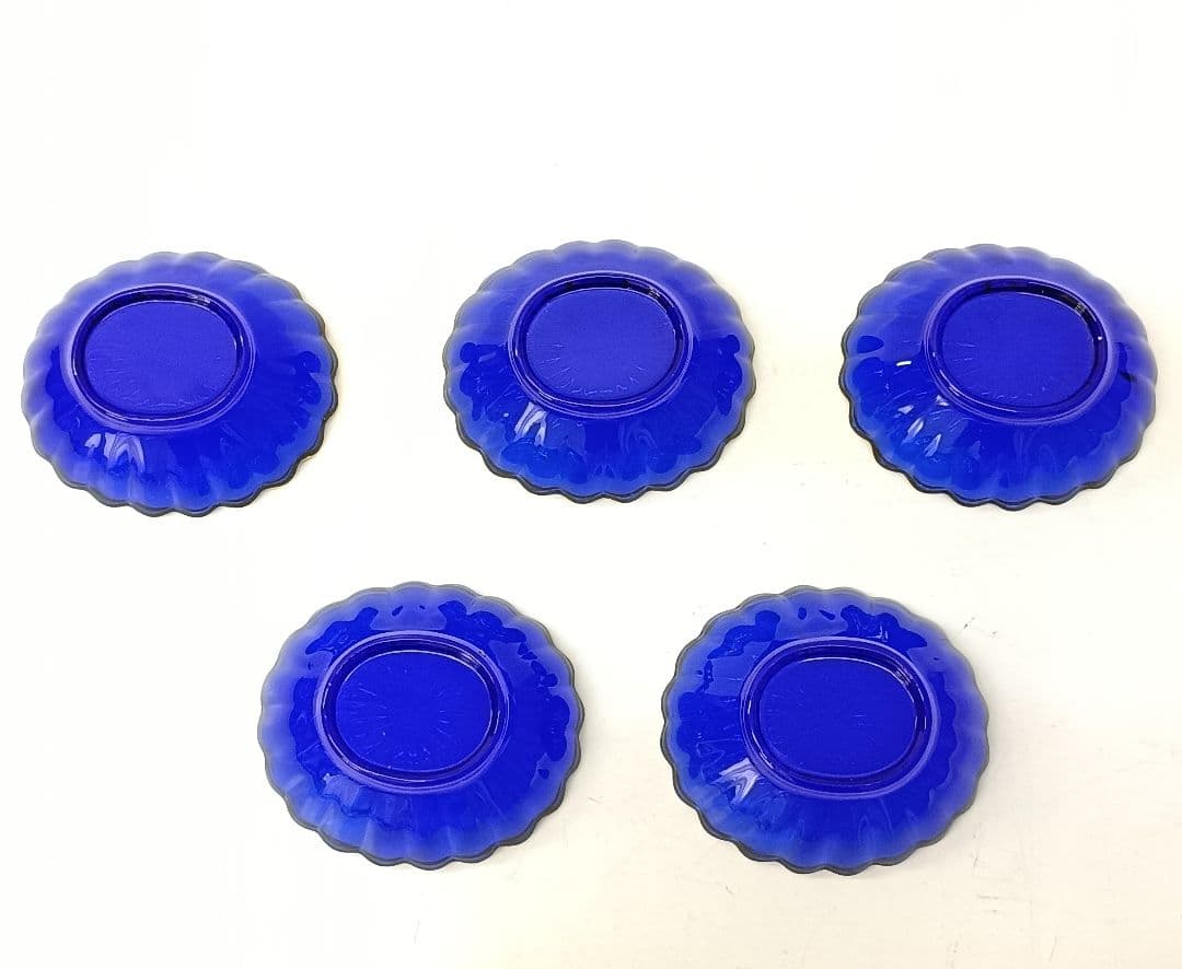 保管品】天金 菊小判 のぞき 洗鉢 ルリ 瑠璃ガラス 各5客 箱