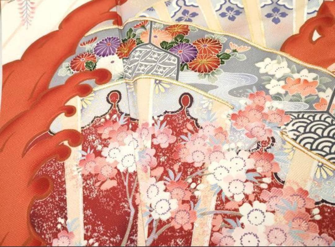 振袖 フルセット6点サイズM〜L駒刺繍 片輪車吉祥花