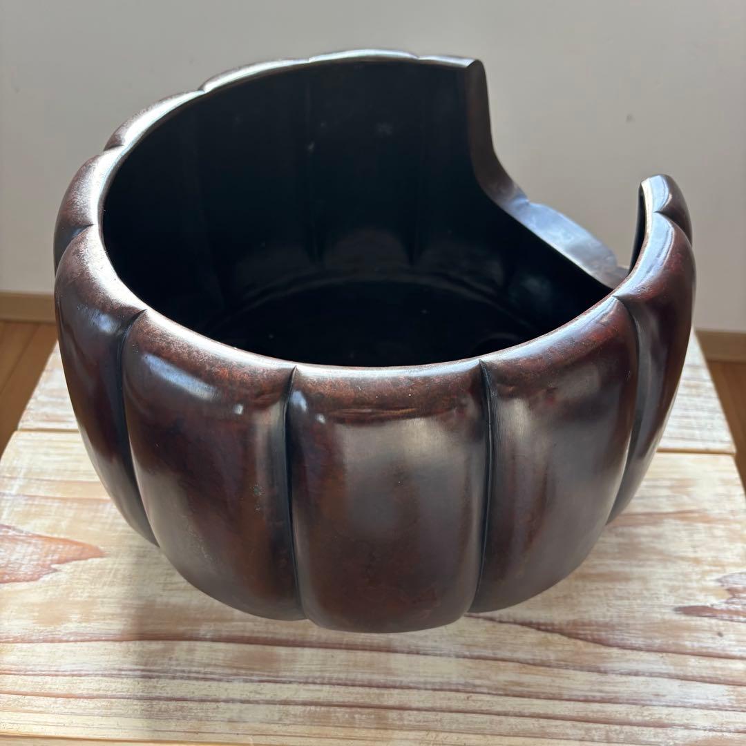 斑紫銅製 阿古陀形三足風櫨 瓶掛 面取風炉 天下