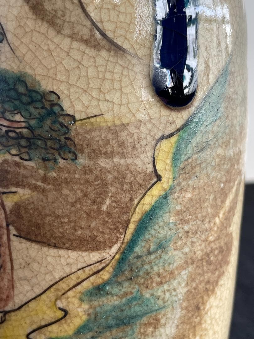 青木木米 京焼 徳利 酒器 花入 山水図 時代物 古陶磁 旧家