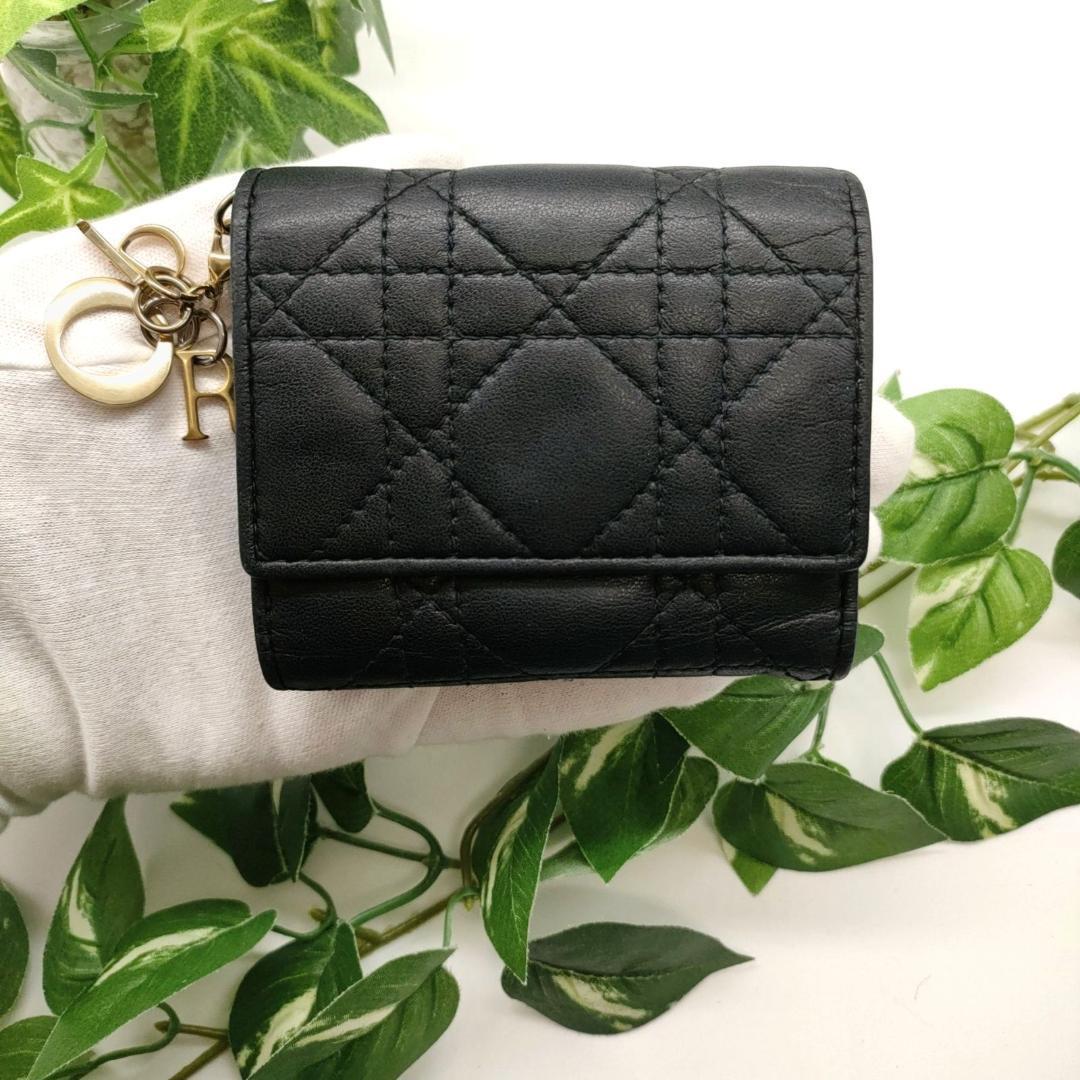 ディオール 三つ折り財布 ロータスウォレット カナージュ ブラック