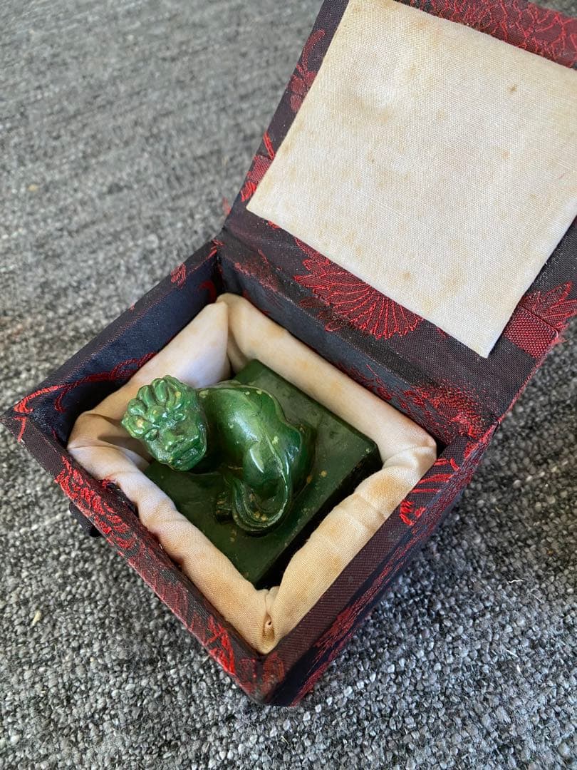 広東緑石獅子落款印印章印材印石印鑑骨董書道硯