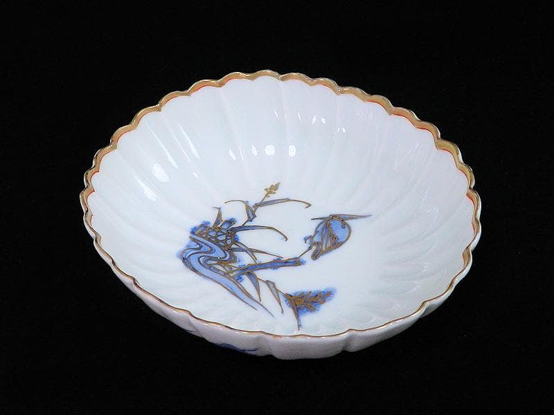 古伊万里　平戸　白磁　葦に鷺の図　輪花変形皿　５客　D950AS-BNx