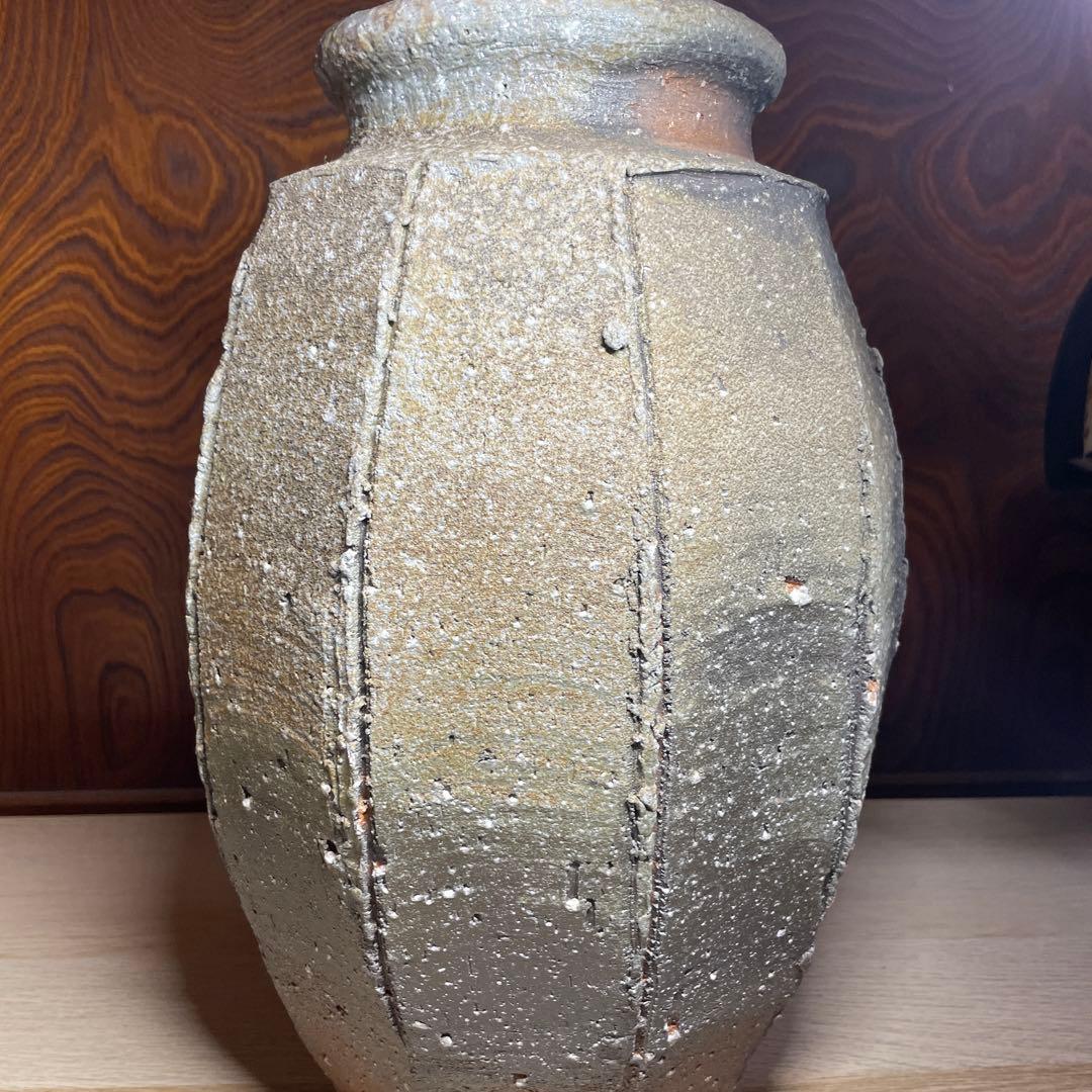 特大優品　人気陶芸家　神山清子　信楽自然釉面取花入　共箱