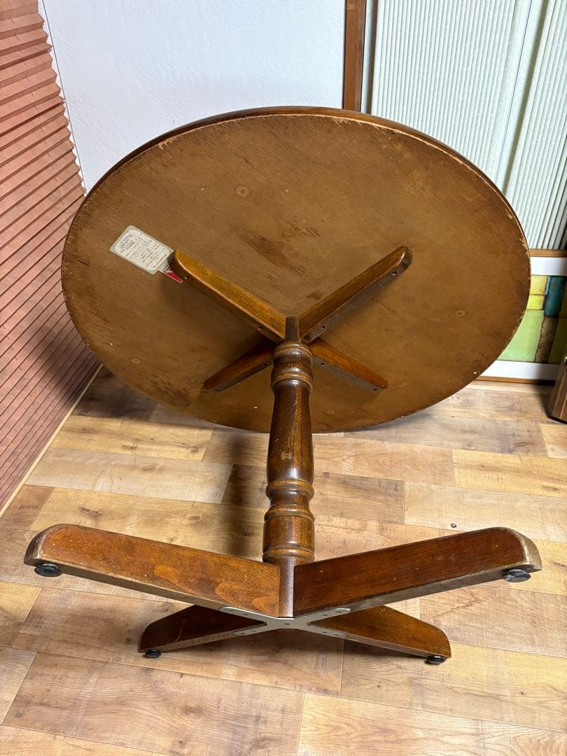 キツツキ　飛騨産業　昭和レトロ　ヴィンテージ　ダイニングテーブル　丸テーブル